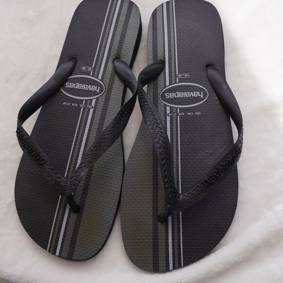 Havaianas Black Striped Flip Flops Men’s 13 USA / EU 47/48 Beach‎ Sandals - Picture 1 of 5